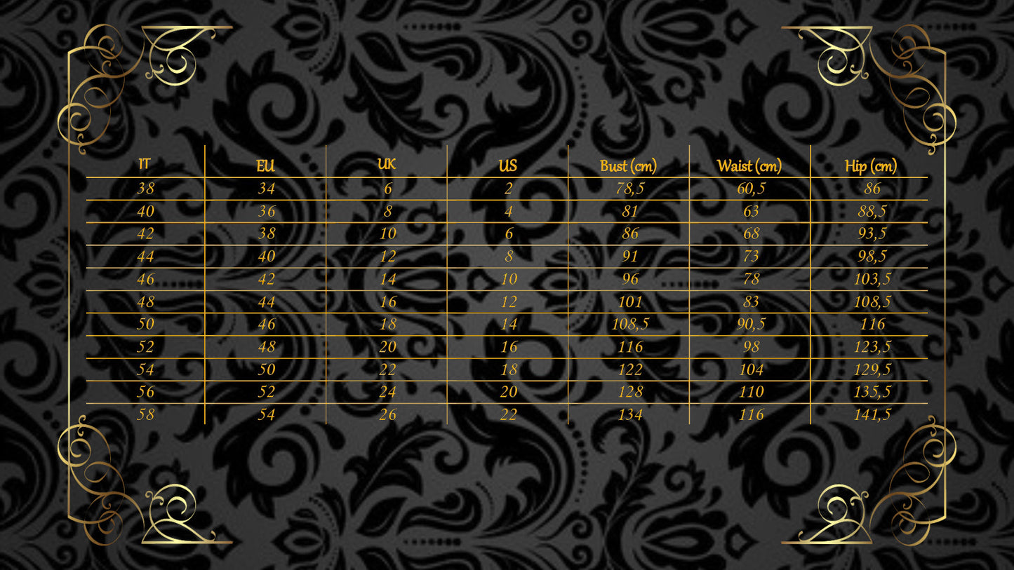 size chart with IT,EU,UK and US measurements