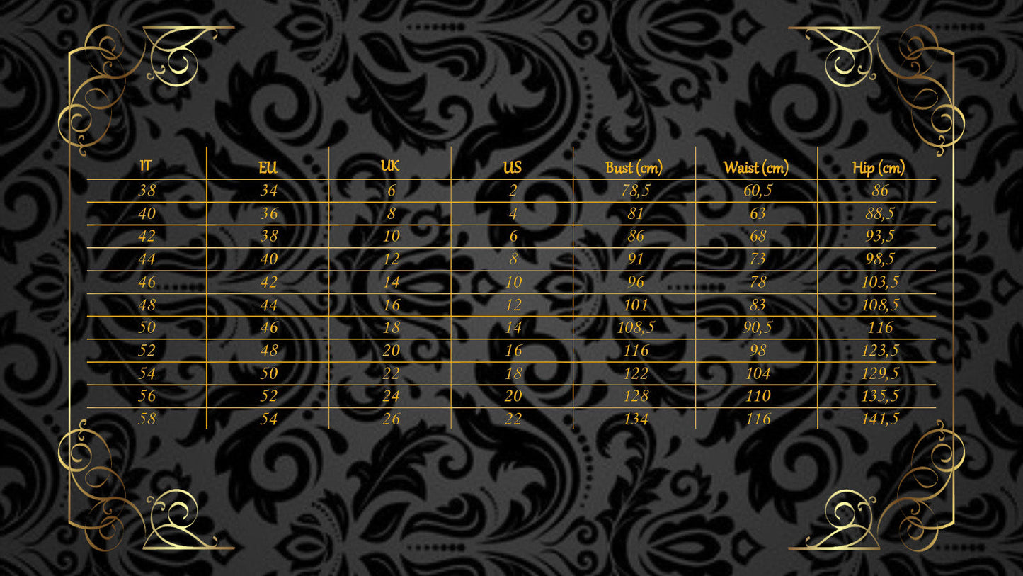 size chart with IT,EU,UK and US measurements