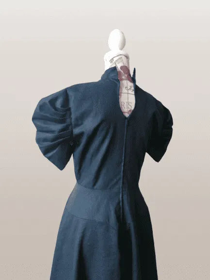 Long Black Dahlia Linen Couture Dress – Haute Couture Black Linen Gown with Anti-Static Lining Size M (IT 44)