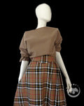 K-Drama-Inspired Brown Oversized Blouse & Plaid Knee-Length Skirt Set – Size M – Romantic Co-Ord Outfit