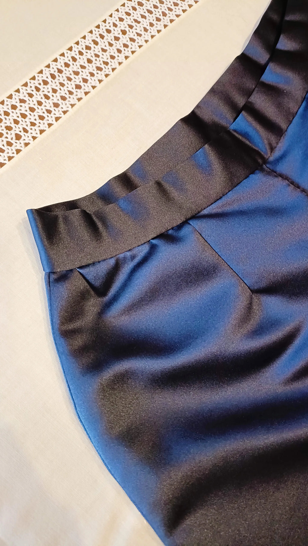 Brocade Dream Set - Blue & Gold Brocade Tail Vest + Midnight Blue Duchess Satin Cigarette Trousers Set – Size S (IT 40)