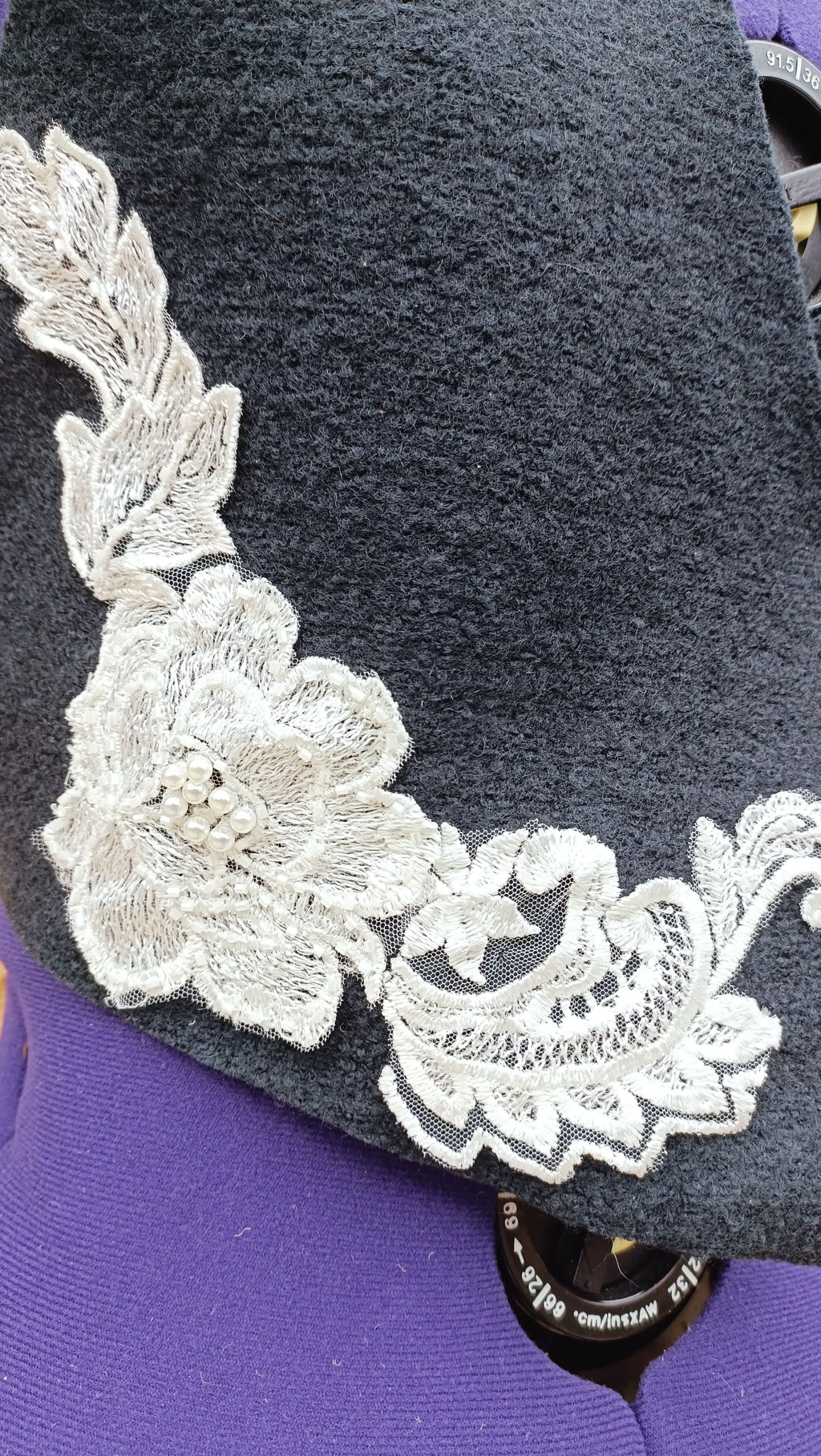 Luxury Hand-Beaded 3D White Lace Vest – 100% Wool Loden (Black or Brown) – Couture Waistcoat with Pearls & French Lace