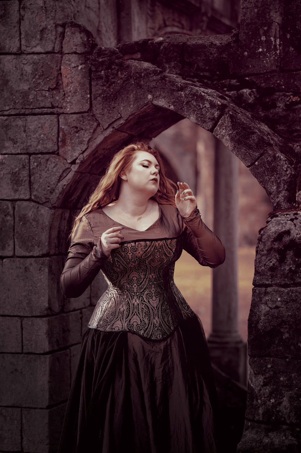 Lizan - Plus-Size Blue & Gold Brocade Overbust Corset – Handcrafted Curvy Corset with Satin Ribbon Lacing