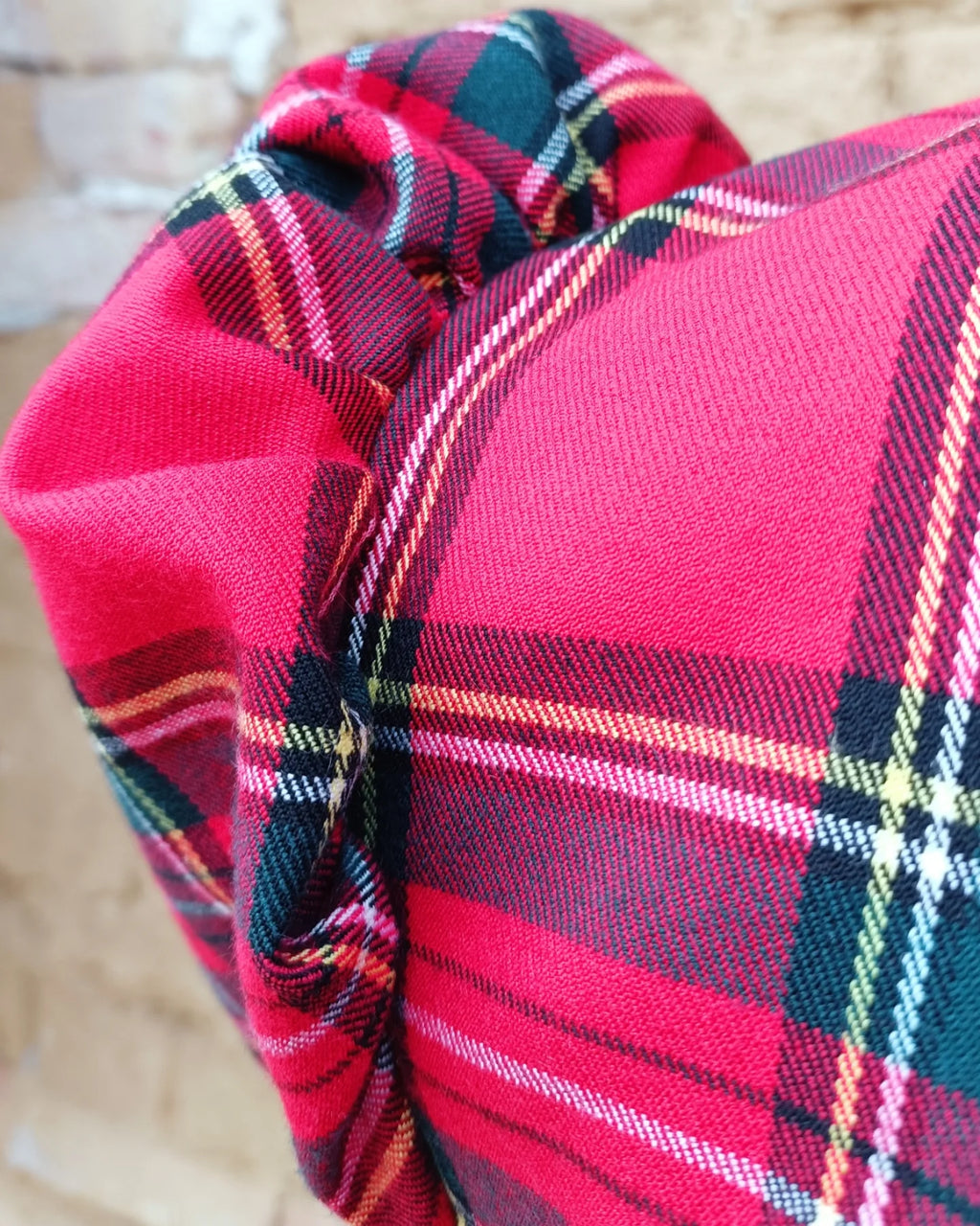 Red punk rock tartan dress with puff sleeves