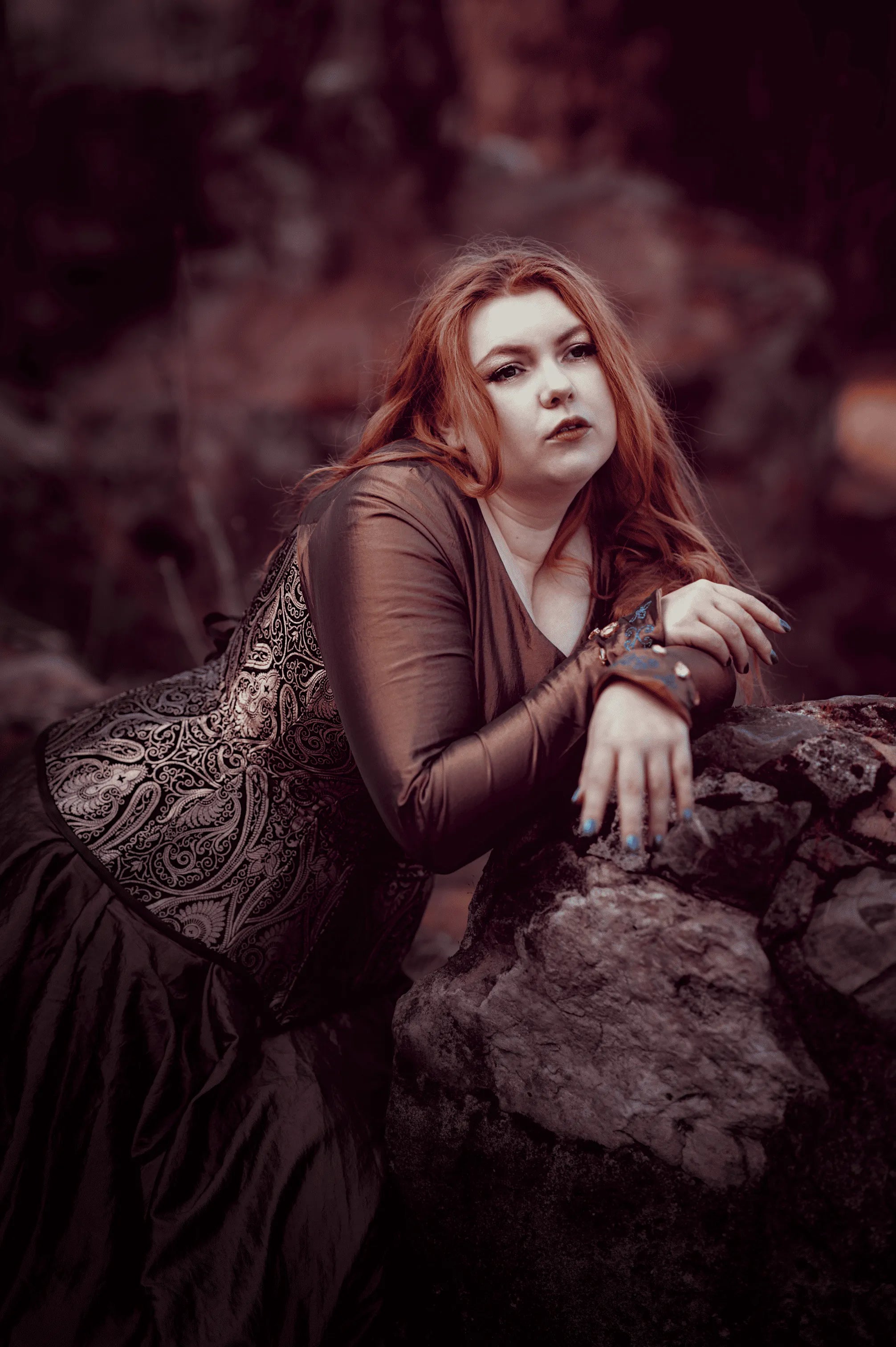 Lizan - Plus-Size Blue & Gold Brocade Overbust Corset – Handcrafted Curvy Corset with Satin Ribbon Lacing