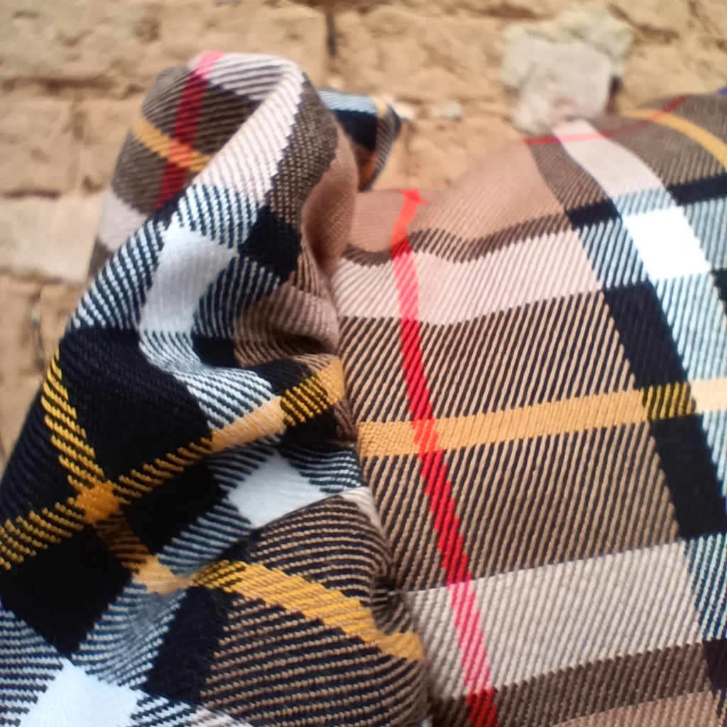 Brown punk rock tartan dress with puff sleeves