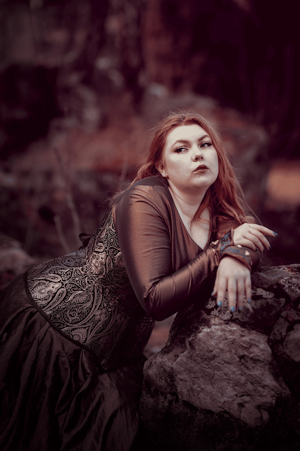 Lizan - Plus-Size Blue & Gold Brocade Overbust Corset – Handcrafted Curvy Corset with Satin Ribbon Lacing