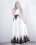 Light Bride - Gothic White Satin & Black Lace Wedding Dress – Unlined Sample Gown IT 40-42