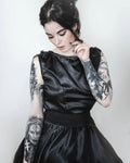 Night Bride - Gothic Black Satin Wedding Dress with Flower Jewel Shoulders – Unlined Handmade Italian Sample Gown Size M (IT 42)