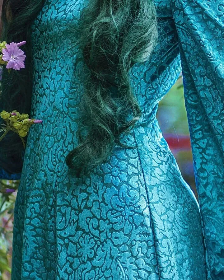 Sea Fairy Teal Burned Velvet Mini Dress – Open-Back Handmade Devoré Velvet Dress Size M (IT 44)