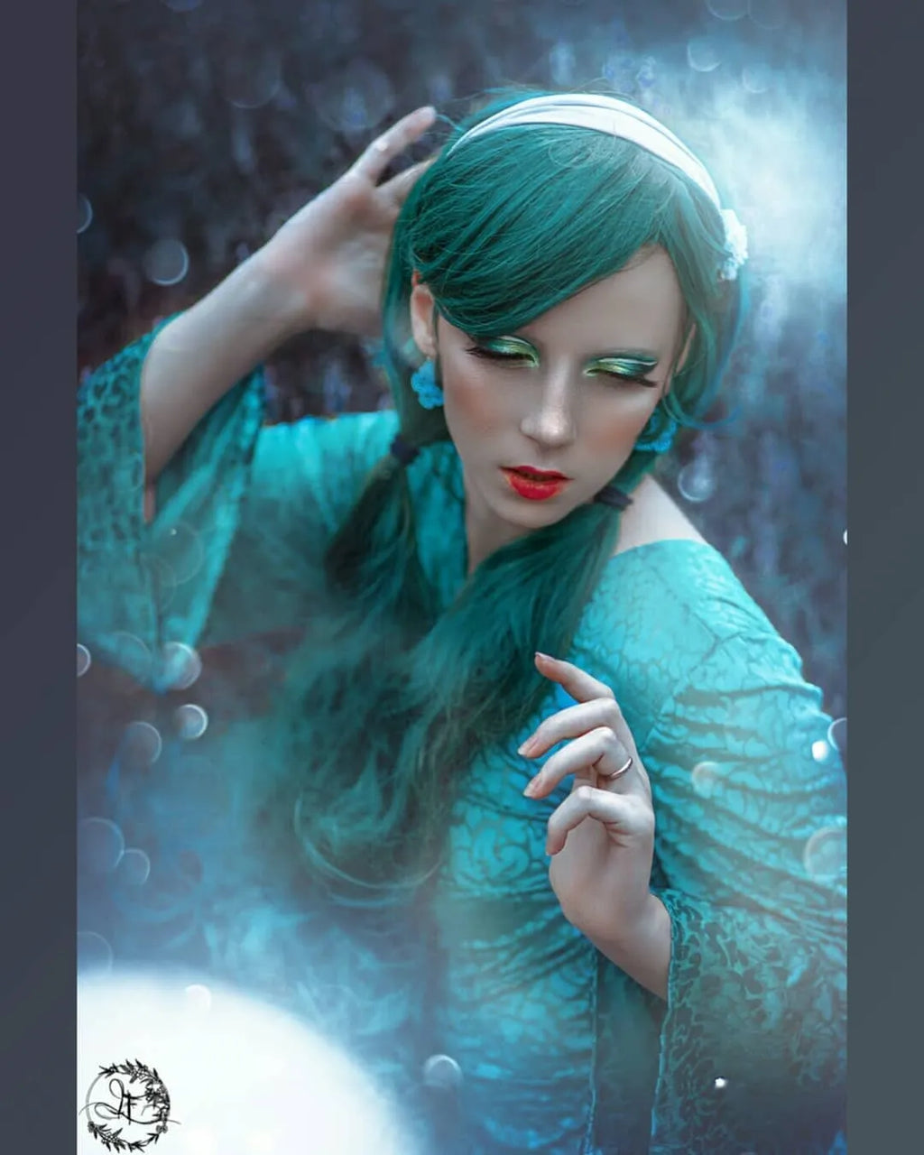 Sea Fairy Teal Burned Velvet Mini Dress – Open-Back Handmade Devoré Velvet Dress Size M (IT 44)